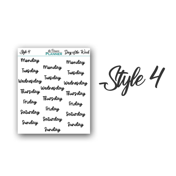 Days of the Week Scripts - Planner Stickers
