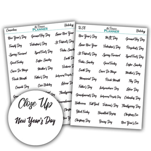 Holidays Option 2 (Canadian and USA) - Planner Stickers