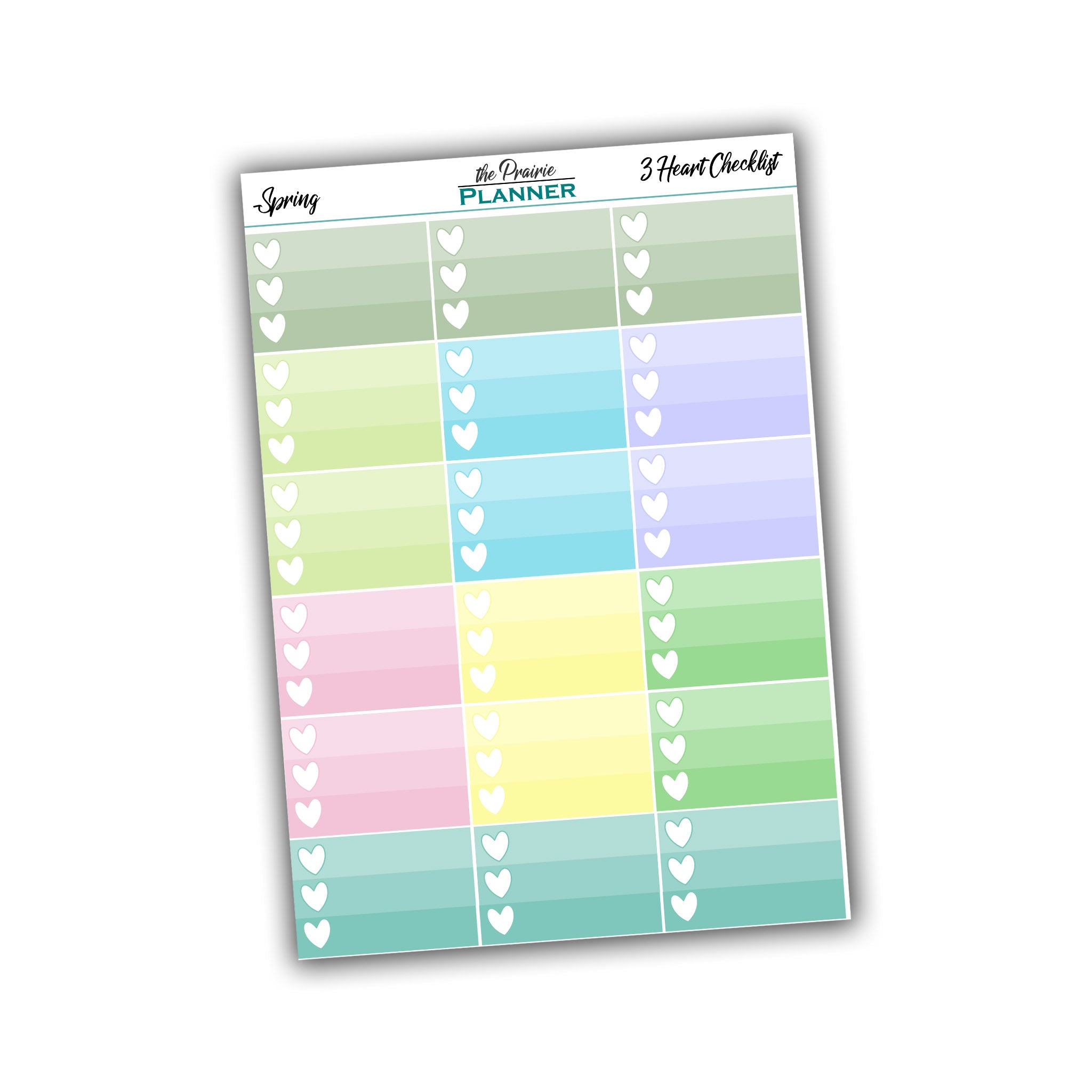 3 Heart Checklist - Spring Multi-Colour -  Planner Stickers