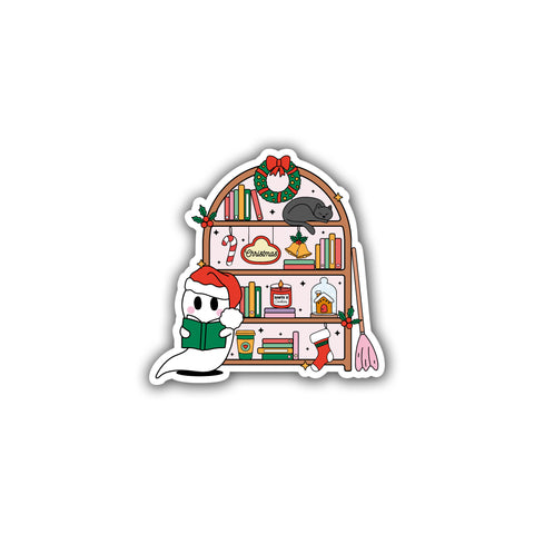 Christmas Bookshelf Die Cut Sticker