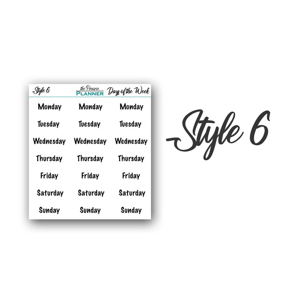Days of the Week Scripts - Planner Stickers