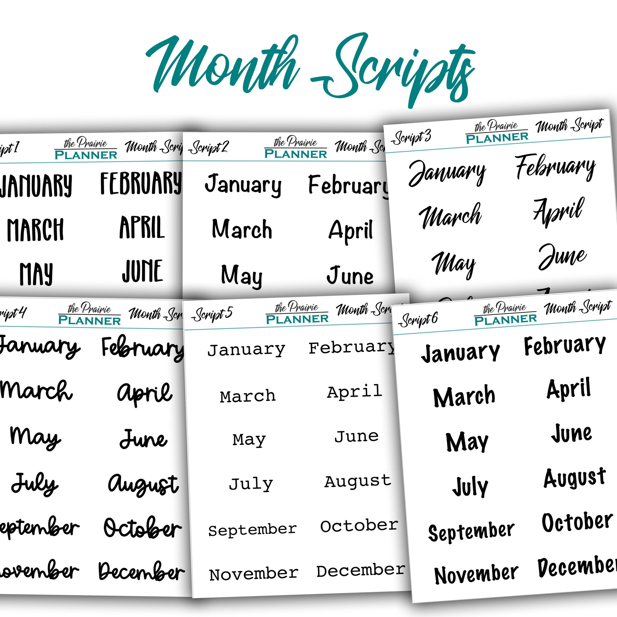 Month Scripts - Planner Stickers