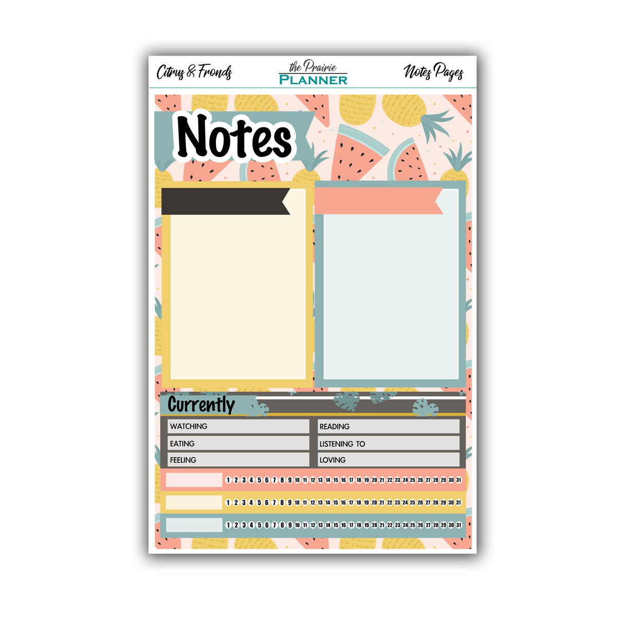 Citrus & Fronds | Monthly Notes – the Prairie Planner