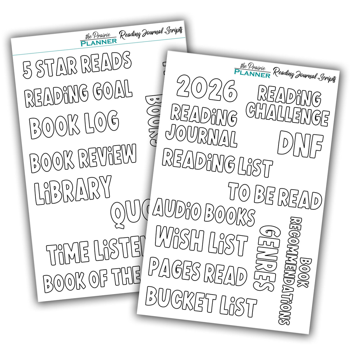 Reading Journal Scripts - Fill In – the Prairie Planner
