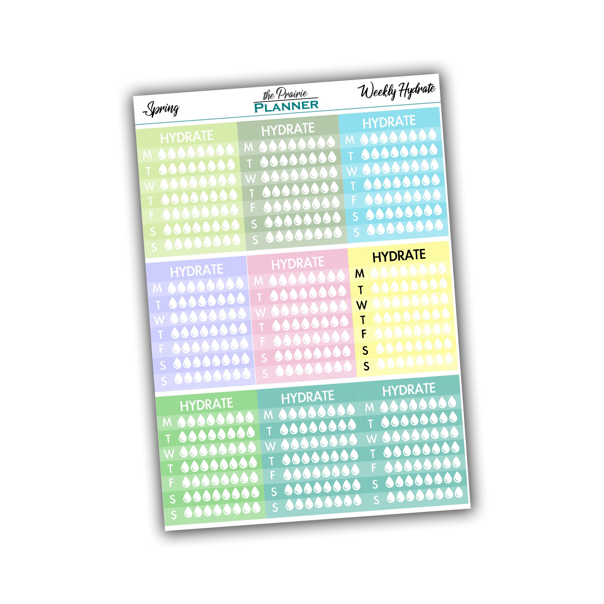 Weekly Hydration Tracker - Spring Multi-Colour - Planner Stickers