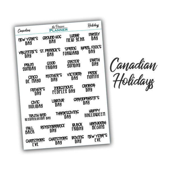 Holidays Option 1 (Canadian and USA) - Planner Stickers
