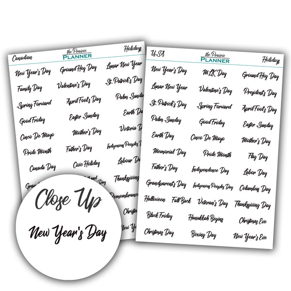 Holidays Option 2 (Canadian and USA) - Planner Stickers