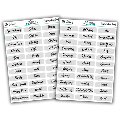 Sticker Organization Tab Labels